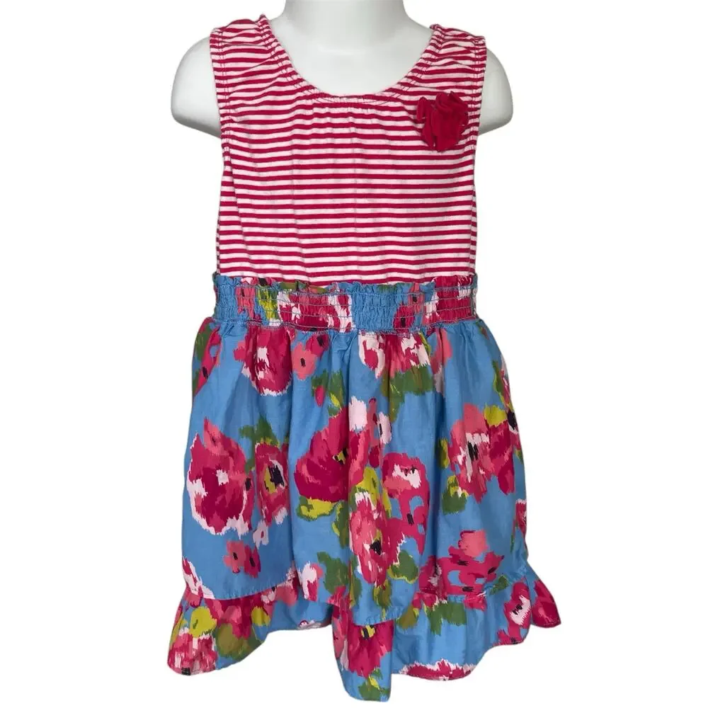 Girls 4T Children's Place Pink Stripe Blue Floral Ruffle Sleeveless Sundress
